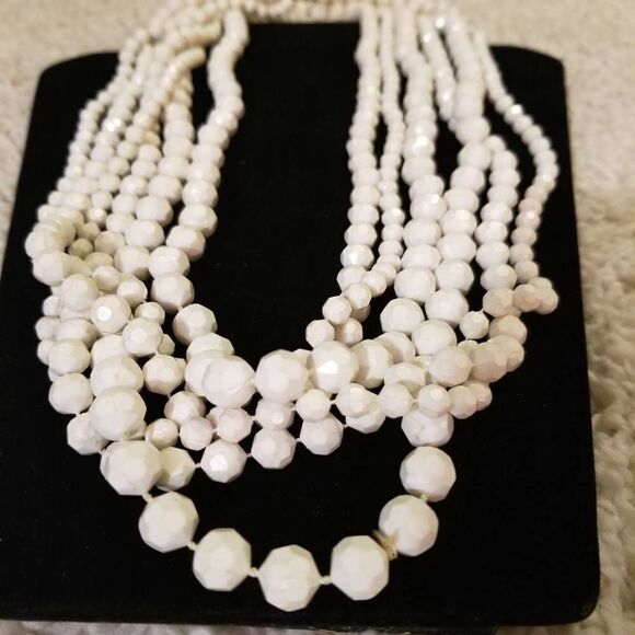 Vintage White 3 strand faceted bead necklace 54" - Picture 1 of 6